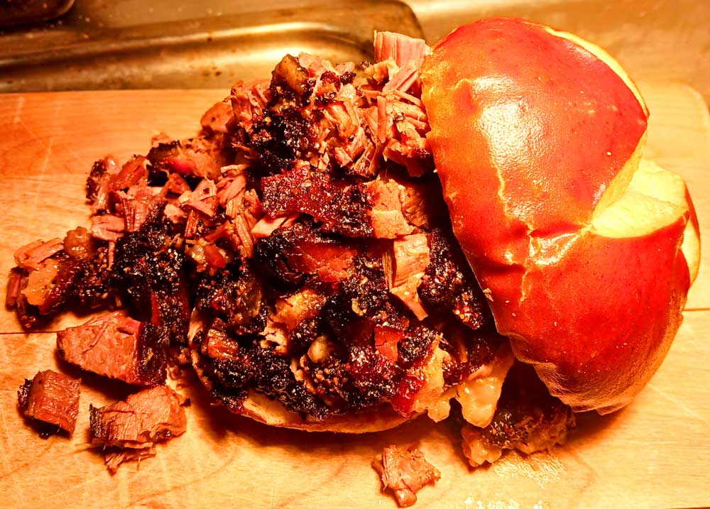 J's BBQ in Ripon WI serves sandwiches with deliciously smoked melt in your mouth tender brisket.