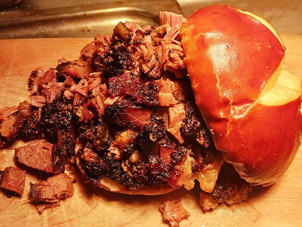 J's BBQ in Ripon WI serves sandwiches with deliciously smoked melt in your mouth tender brisket.